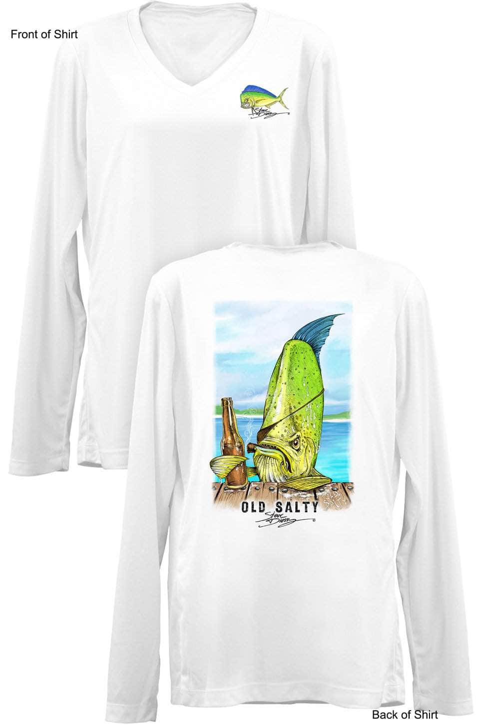 Old Salty- Ladies Long Sleeve V-Neck-100% Polyester